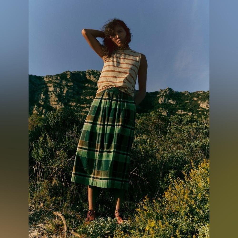 Toast Windbreaker Check Cotton Culottes | Wax Green